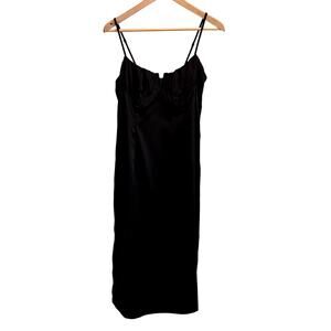 Forever 21 Black Satin Midi Slip Dress Y2K Bustier Romantic Whimsigoth LBD